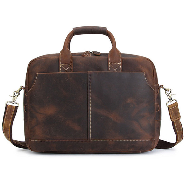 Crazy Horse Genuine Leather Men's Briefcase Vintage Messenger Shoulder Bag Men's Business Laptop Handbag For Male