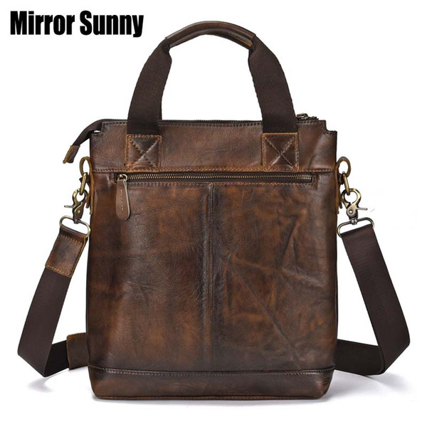 Men's Genuine Leather Briefcase Head Layer Cowhide Male laptop bag Natural Leather for Men Messenger bags Vintage Man briefcases