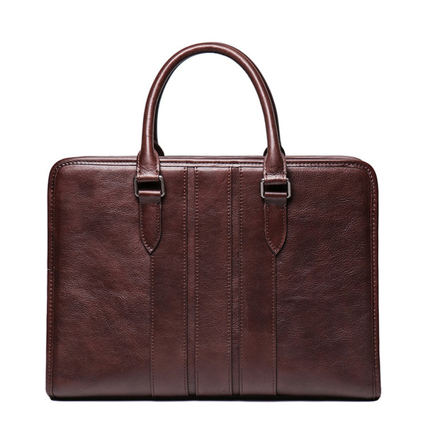 Nesitu Highend Vintage A4 Brown Coffee Vegatable Tenned Full Grain Genuine Leather Office Men Briefcase Portfolio Messenger Bag