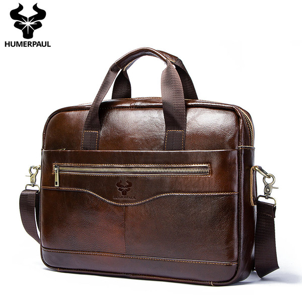 HUMERPAUL 2019 Genuine Leather Briefcase Male Laptop Bag High Quality Brands Men Messenger Bags Fashion Men's Briefcases