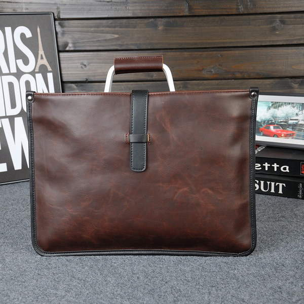 Men Vintage Briefcase Thin Leather Shoulder Messenger Bag Handbag Laptop Satchel