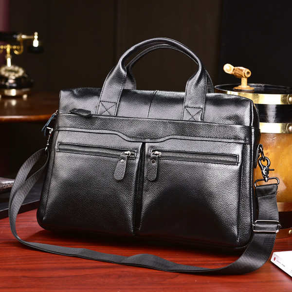 2019 New Natural Cowskin 100% Genuine Leather Men's Briefcase Fashion Man Large Capacity Business Bag Male Shoulder Laptop Bags handbag