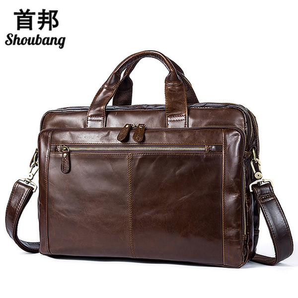 Men Leather Briefcase Laptop Bag Male Genuine Leather Bag Men Briefcase Handbags Multifunction Men's Travel Shoulder