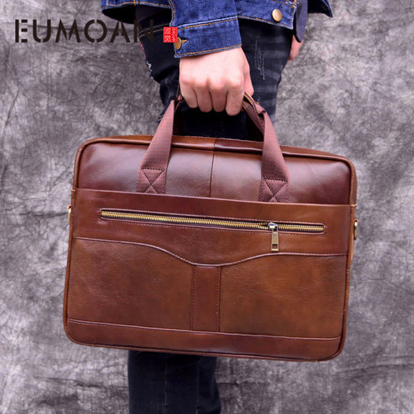 EUMOAN genuine Leather handbag briefcase business casual men's bag cross section first layer leather computer bag