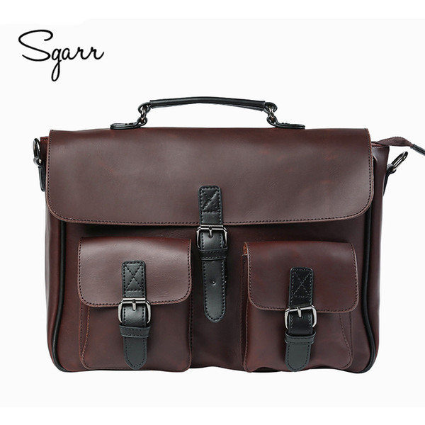 Wholesale- Crazy Horse PU Leather Men's Briefcase Vintage Men Messenger Bags shoulder bag Men Business Handbags Contract Bags Laptop Bag