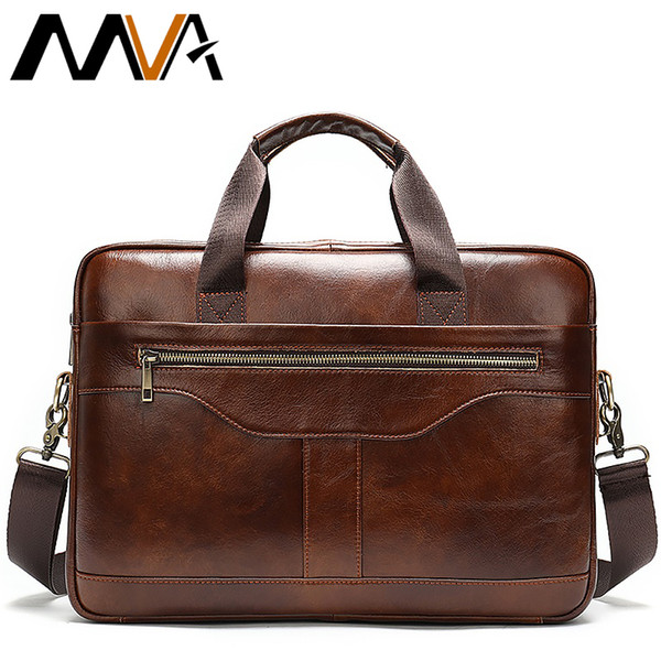 MVA men's genuine leather bag men business briefcase laptop men leather briefcase messenger bags for mens computer bag 8824