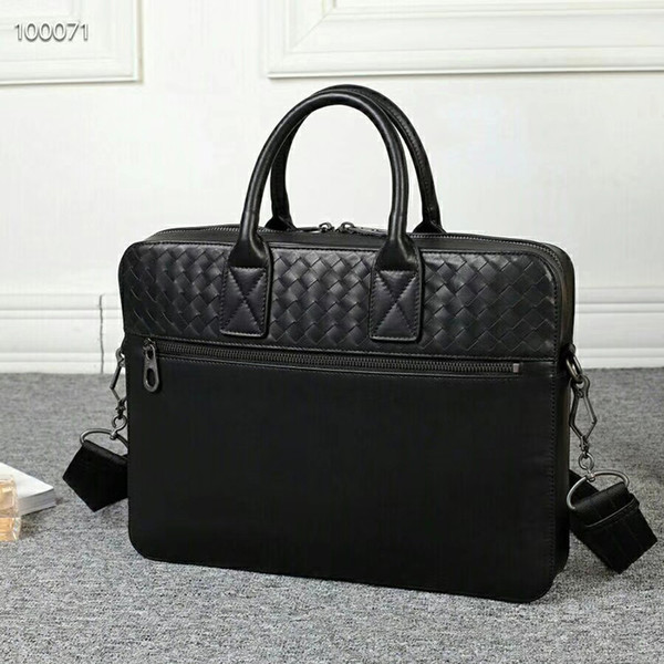 high quality woven leather men bag men briefcase luxury designer laptop bags 14 Inch Computer Bags