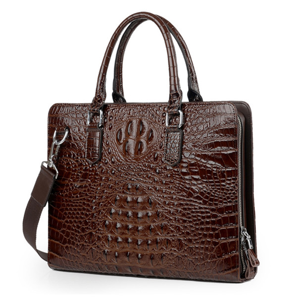 100% Cow Genuine Alligator Leather Men Briefcase Bag Business Handbag Laptop Shoulder Bags Tote Computer Natural Men Briefcase