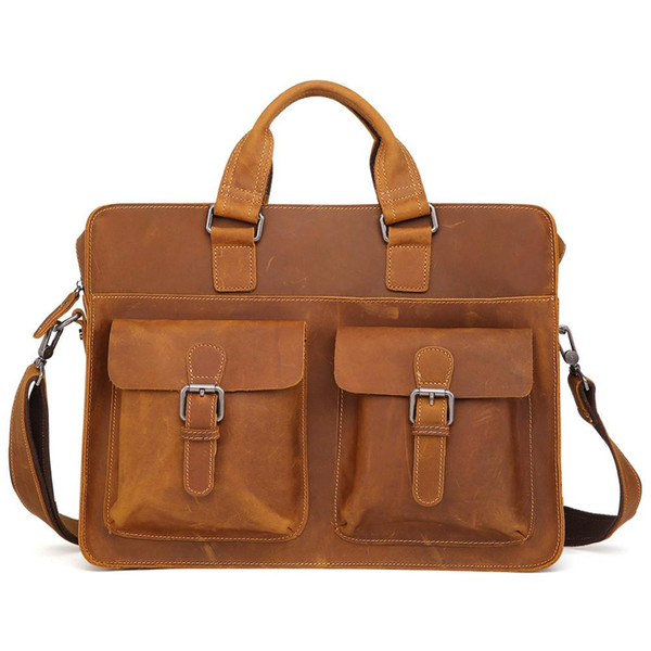 Vintage Men's Cow Genuine Leather Briefcase Crazy Horse Leather Messenger Bag Male Laptop Bag Men Business Travel Bag