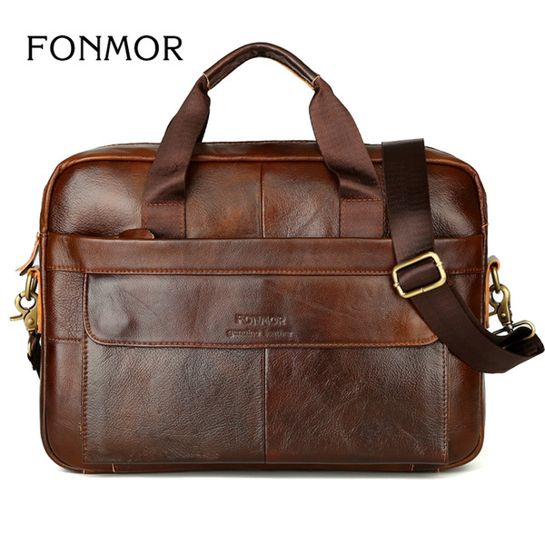 New Men Briefcases Genuine Leather Handbag Vintage Laptop Briefcase Messenger Shoulder Bags Men's Bag