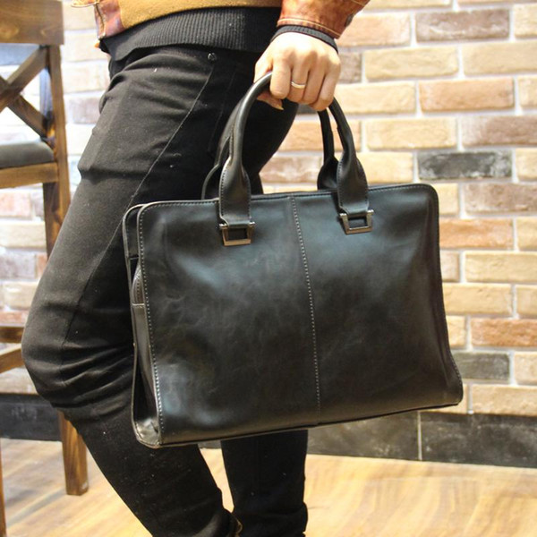 Wholesale- Men briefcase new soft leather handbags men's casual bag shoulder messenger bag Crossbody Bags Man Laptop Computer Case 13