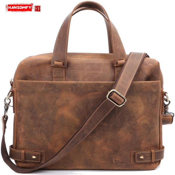 2018 new men's handbag Genuine leather business briefcase casual fashion shoulder slung Retro men's messenger 14