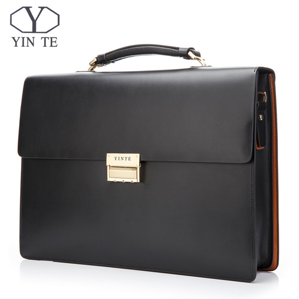 YINTE Leather Men's Business Briefcase High Quality Working Bag Formal Men's Bag Black Laywer Bags Men Portfolio T8058-5