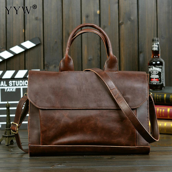 Business Male Bag Men's Executive Briefcase Brown Portfolio Tote Bags for Men A Case for Documents Black PU Leather Handbag