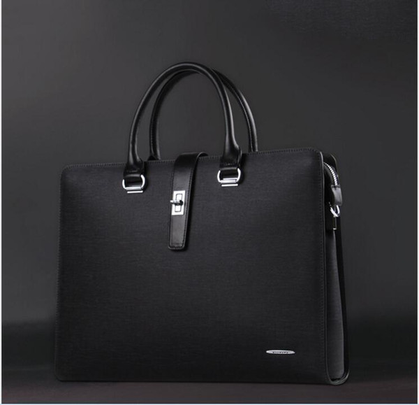 Factory direct sale button on the new men's Handbags leather cross section business Briefcase lock men's bags