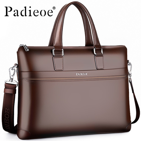 Padieoe High Quality 15 Inch Laptop Bag Fashion Men Office Documents Shoulder Bag Split Leather Men's Briefcase Casual Portfolio