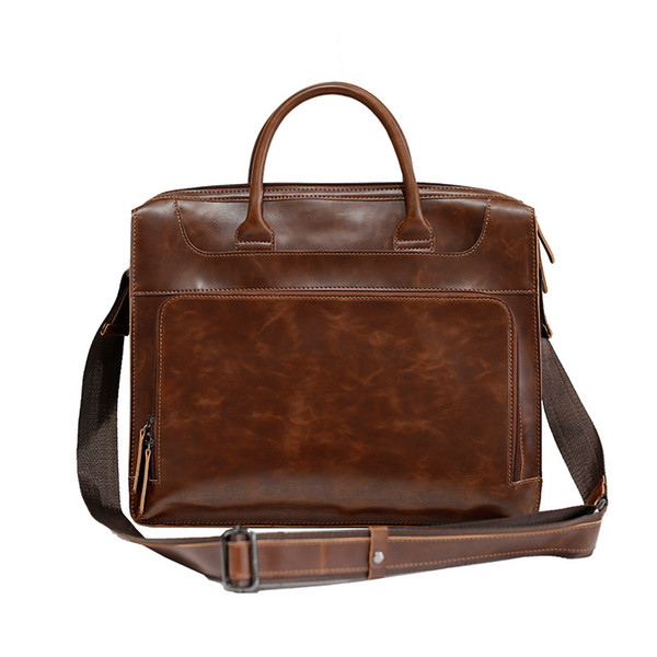 2019 Vintage Men's Cow Genuine Leather Briefcase Fashion Crazy Horse Leather Male Messenger Laptop Bags Men Business Travel Bag