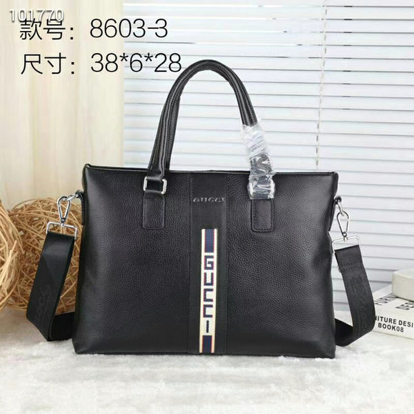 2018 Famous Designer Brand Simple Mens Leather Briefcase Bags Solid Large Business Man Bag Handbag 38x28x6cm 8603-3