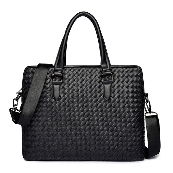 Retro Trend Weave Men Handbags New Design Men PU Leather Travel Briefcase Business Laptop Computer Brand Tote Handbag Bag