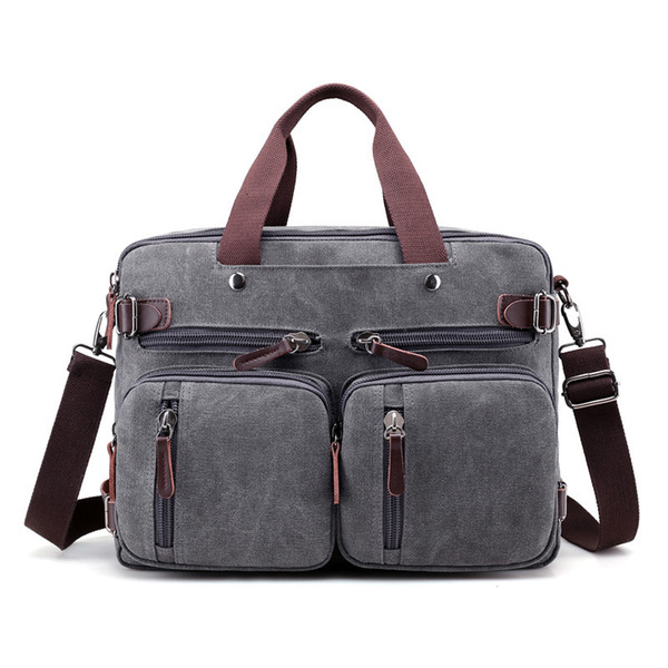 Wholesale- Men Quality Canvas Business Shoulder Crossbody Bags Men Messenger Bags Handbag Tote Bag Multifunction Back Pack Laptop Briefcase