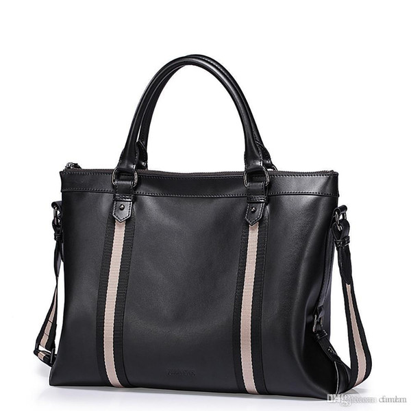 2016 New Fashion Striped Men's Leather Top Handle Tote Business Work Briefcase Casual Crossbody Detachable Strap Shoulder Bag