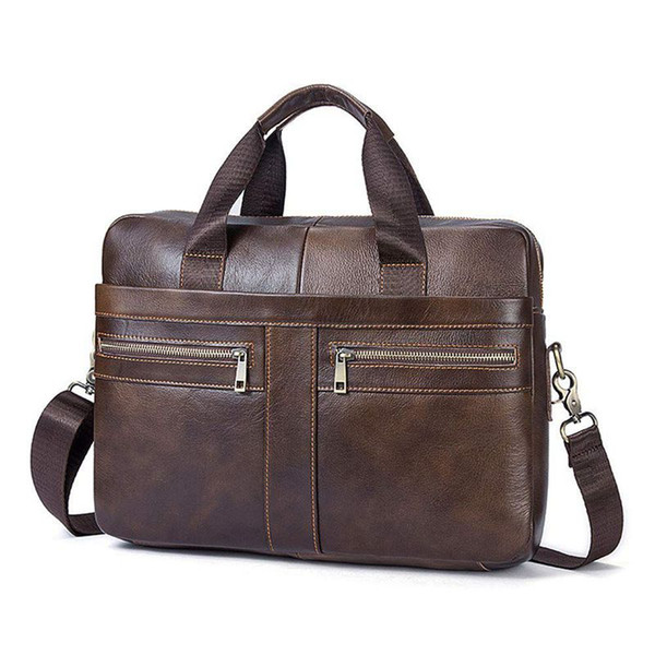 14 Inch Genuine Leather Handbag Briefcase Laptop Document Holder Men Business Women