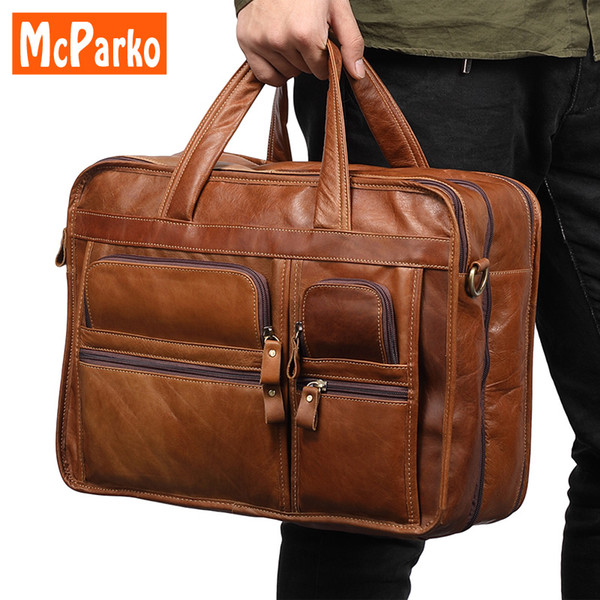 Vintage laptop leather bag men briefcase office bags for men Genuine leather briefcases business man 15.6 inch laptop bag brown