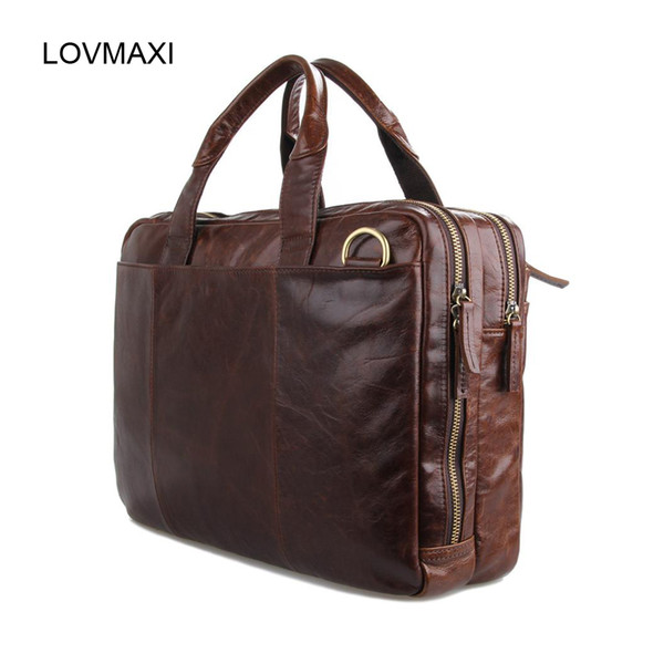 Wholesale- LOVMAXI 2017 New Men's genuine oil leather handbags,male briefcase laptop bags man cow leather shoulder bags cross-body bag7092