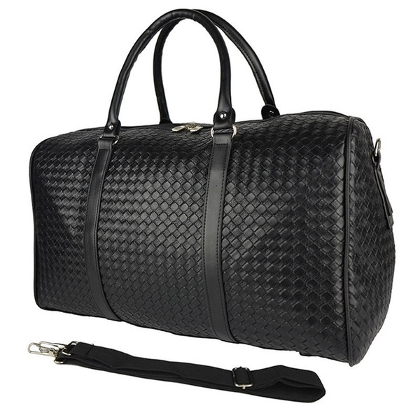 Waterproof Travel Bag Large Capacity Men Kanye West Woven Large Travel Bag Knitted Diamond Lattice PU Leather Handbag Suitcase