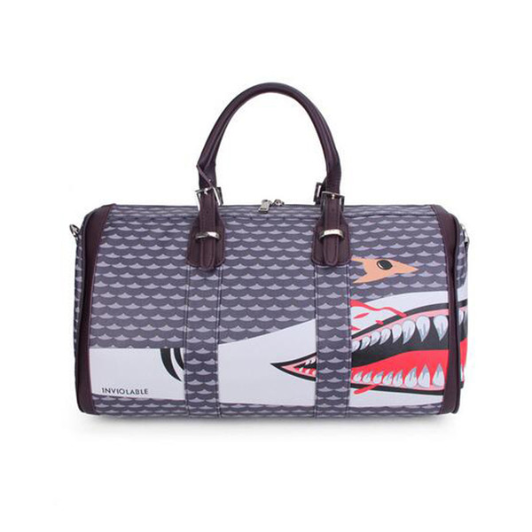 New Style Shark's Mouth Short-distance Hand-Held Travel Bag PU Leather Waterproof Printing Handbag Female Large Capacity Travel Bag