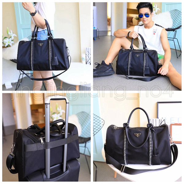 Fashion Women Man Black Chains Gym Duffel Bags Oxford Handbags Travel Luggage bag Outdoor Sports Large Capacity Totes Bags 20-35L AAA632