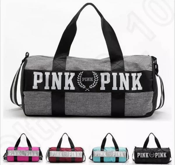 2019 Women Handbags Pink Letter Large Capacity Travel Duffle Striped Waterproof Beach Bag Shoulder Bag 30pcs OOA781