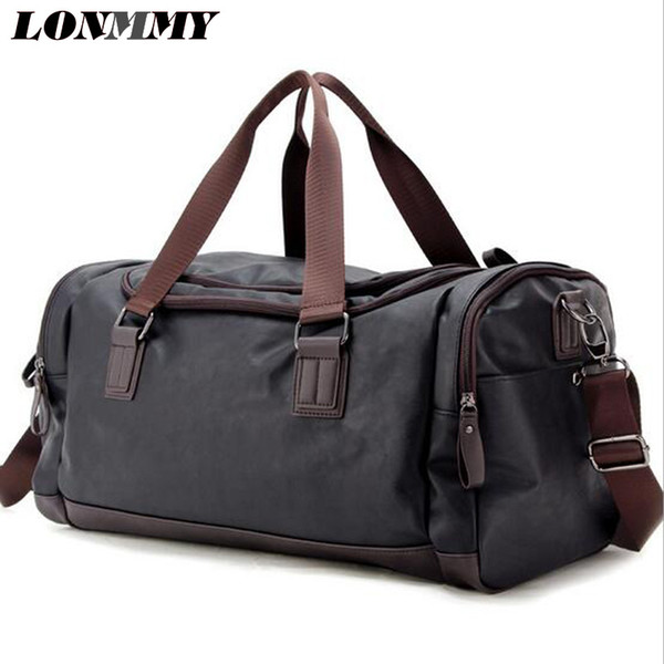 LONMMY PU leather Travel Bag Large Capacity Men HandbagTravel waterproof Bags Weekend Bags Women Multifunctional Travel Bag