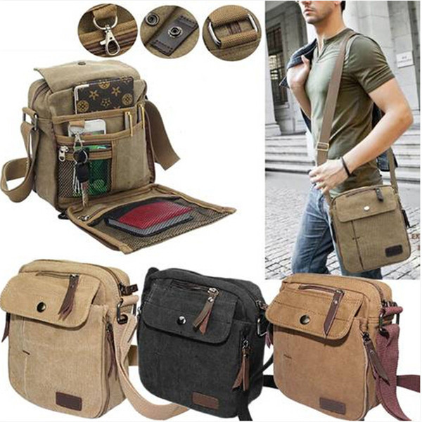 Men's Military Vintage Canvas Leather Satchel Shoulder Bag Messenger School Bag