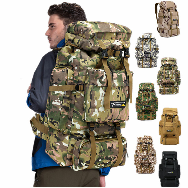 70L Camo Tactical Backpack Military Army Waterproof Hiking Camping Backpack Travel Rucksack Outdoor Sports Climbing Bag NNA539