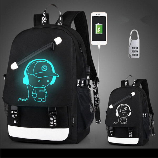 Fashion USB Charge Luminous Designer Backpack Men Students Bags Travel Computer Backpack Large capacity Shoulder Bag with Anti-theft Lock