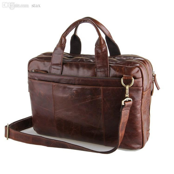 Wholesale-Vintage Real Genuine Leather Bag Men Messenger Bags Cowhide Portfolio Briefcase Business Men Travel Bags 14