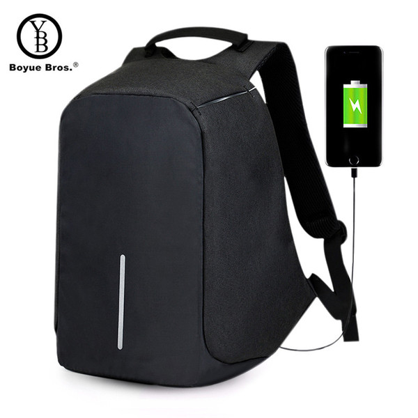 Boyue Bros. USB Charge Anti Theft Backpack Men Travel Security Waterproof School Bags College Teenage 15inch Laptop Backpack