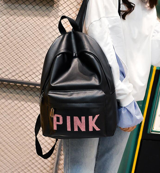 Backpack Pink Letter PU Waterproof Travel Bags School Bags Teenager School Bags