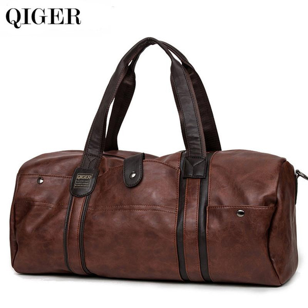 QIGER 2017 Men Leather Travel Bag Vintage Men Fashionable Duffle Bags High-Capacity Brown Shoulder Bag