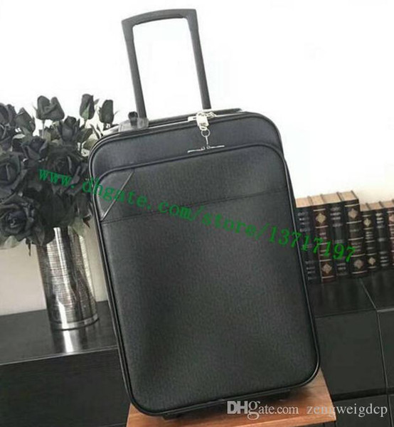 Top Grade Black Taiiga Calf Leather Rolling Luggage PEEGASE LEEGERE 55 BUSINESS M32727 Men Travel Suiitcase