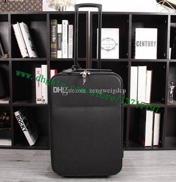 Top Grade Men Real Calf Leather Travel Suitcase Designer Rolling Luggage Black Taiga PEEGASE LEEGERE M30005 Free Shipping