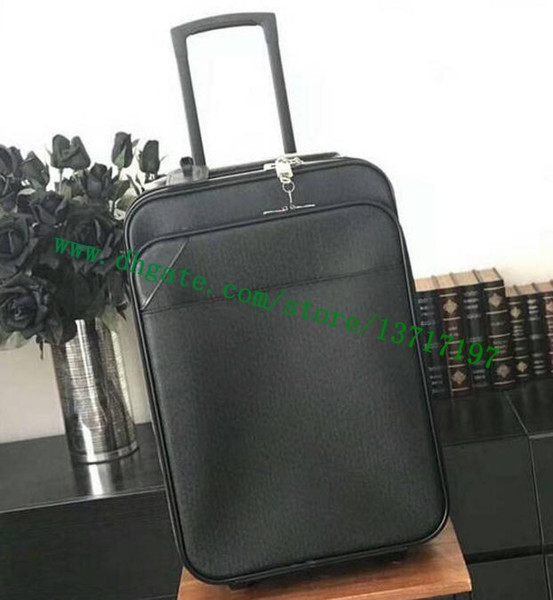 Top Grade Black Taiiga Calf Leather Rolling Luggage PEEGASE LEEGERE 55 BUSINESS M32727 Men Travel Suiitcase