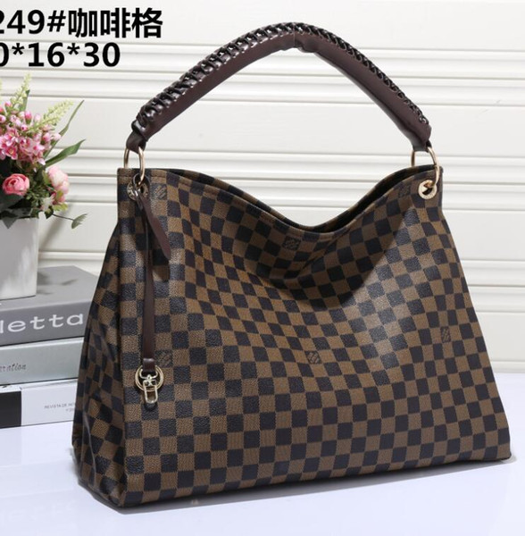 High quality Newest Style PU leather Plaid Printed handbags women brands tote shoulder bags