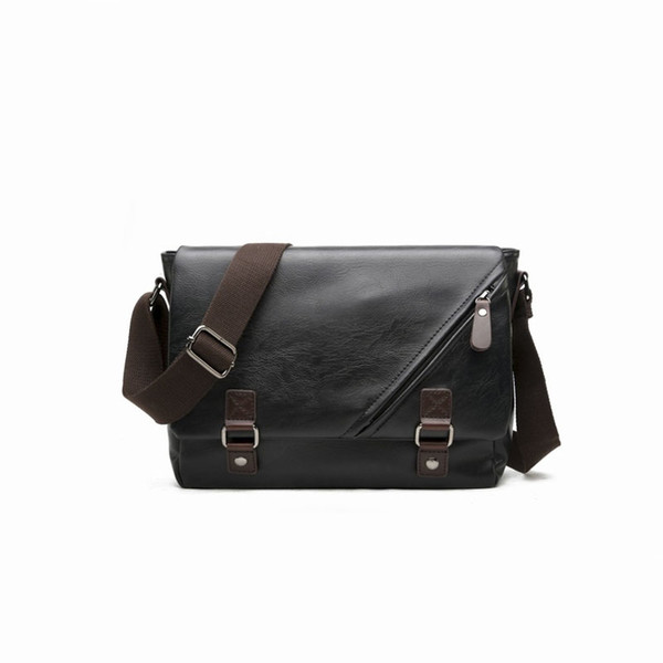 Vintage Large Horizontal Black Satchel Bag With Double Belt Casual Mens Handbag Hot Men Messenger Bag