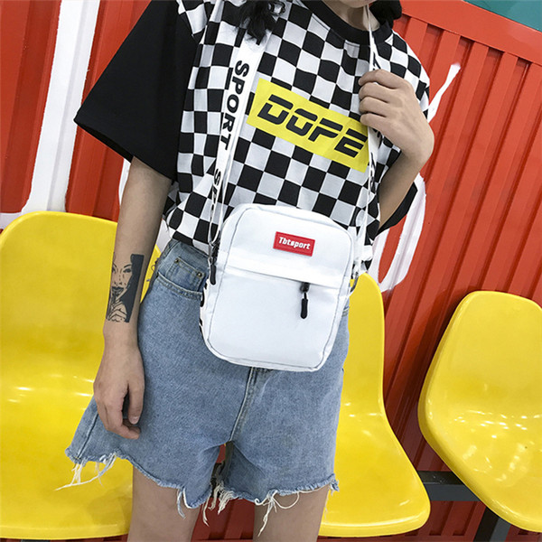 Harajuku lona bolso de hombro mujer bolsas de impresión letras para Mujeres Hombres 2018 hip-hop moda niñas niños teléfono móvil bando