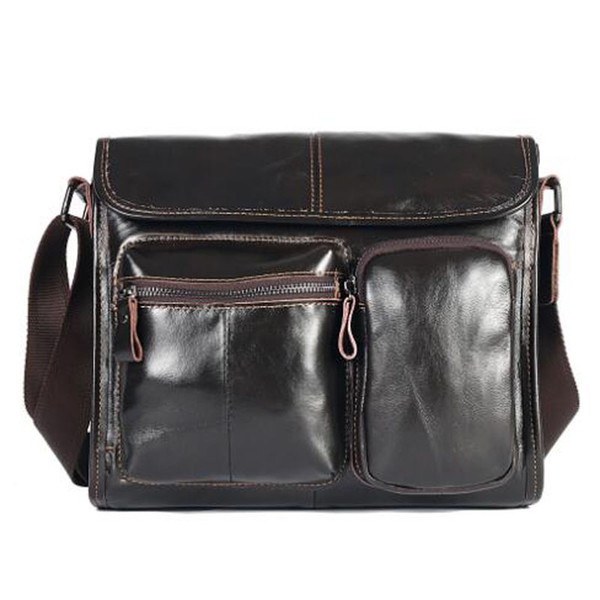 New Wax Leather Series Messenger Bag For Men Bag Genuine Leather Shoulder Bags Cross Body Bags Vintage Satchel