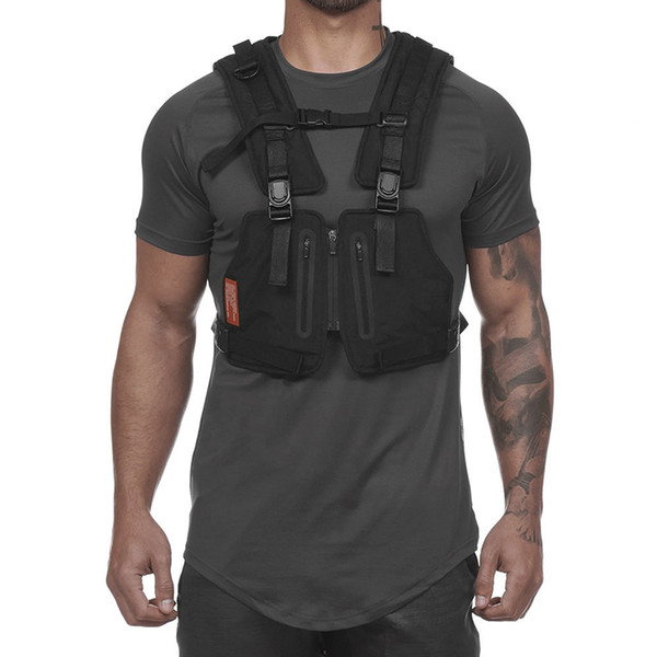 New Streetwear Tactical Vest Men Hip Hop Street Style Chest Rig Phone Bag Fashion Reflective Strip CargoWaistcoat with Pockets