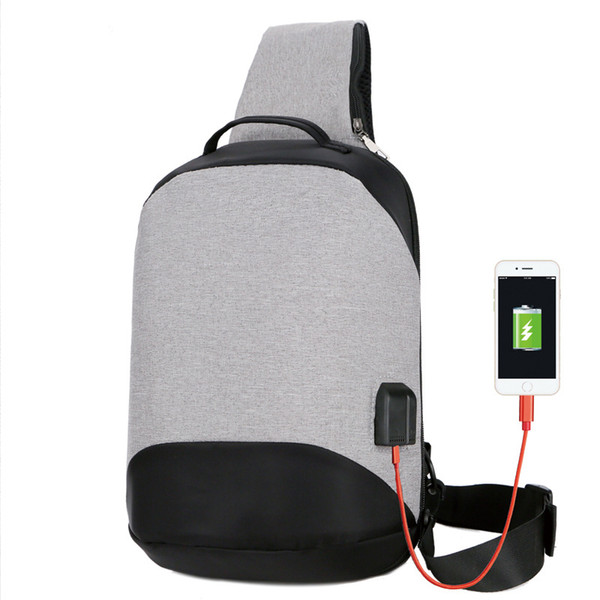 CHEST PACK Men canvas durable fashionable anti-thief USB charging earphone hole Urban casual bag crossbody tidal chest bag