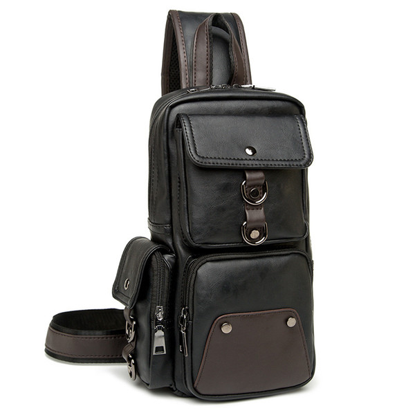 GUMST Vintage Chest Bag Pack Messenger Bag Male Shoulder Bags Leather Crossbody Multifunction Black